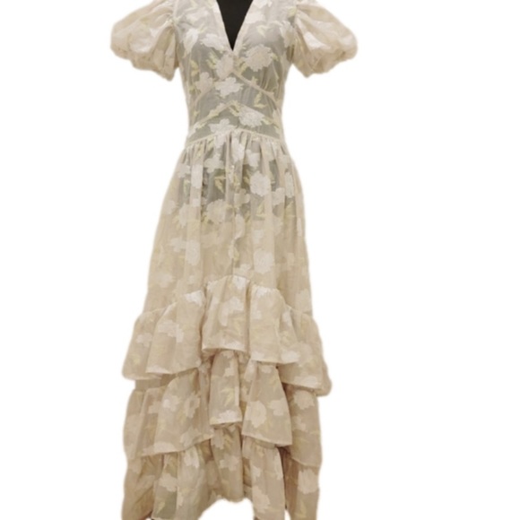 Sister Jane Dream Peasant Prairie Tiered Sheered Ruffle Formal Bridal G… - Picture 3 of 4